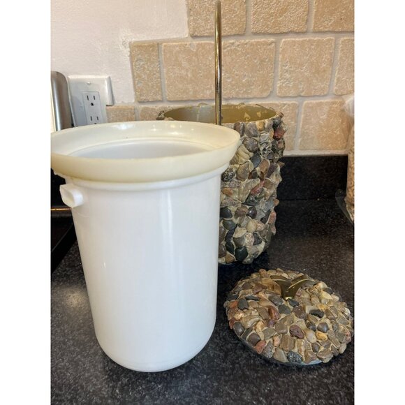 Vtg Ice Bucket Handmade Hand Placed Rocks Stones Pebbles Ice Bucket With Gold - Picture 7 of 10